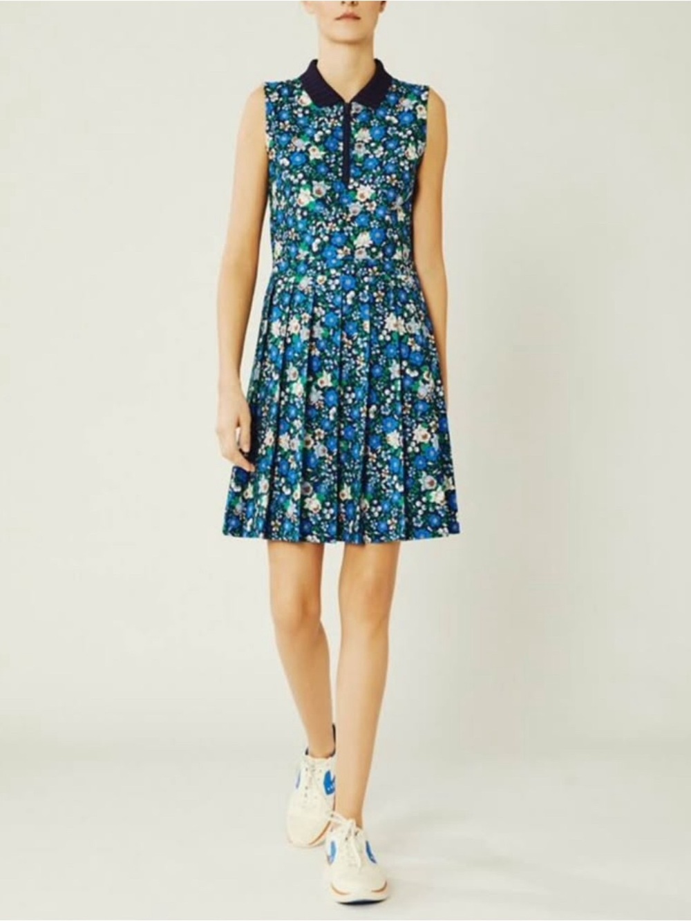 Tory Burch Blue Floral Polo Pleated Mini Dress